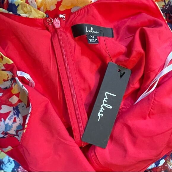 Lulu's Radiant Ruby Red Floral Print Chiffon Maxi Dress XS NWT - Picture 8 of 8